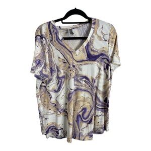 Honeyme Women’s Purple with Golden Tan Marble Graphic Short Sleeve Tee Size XL